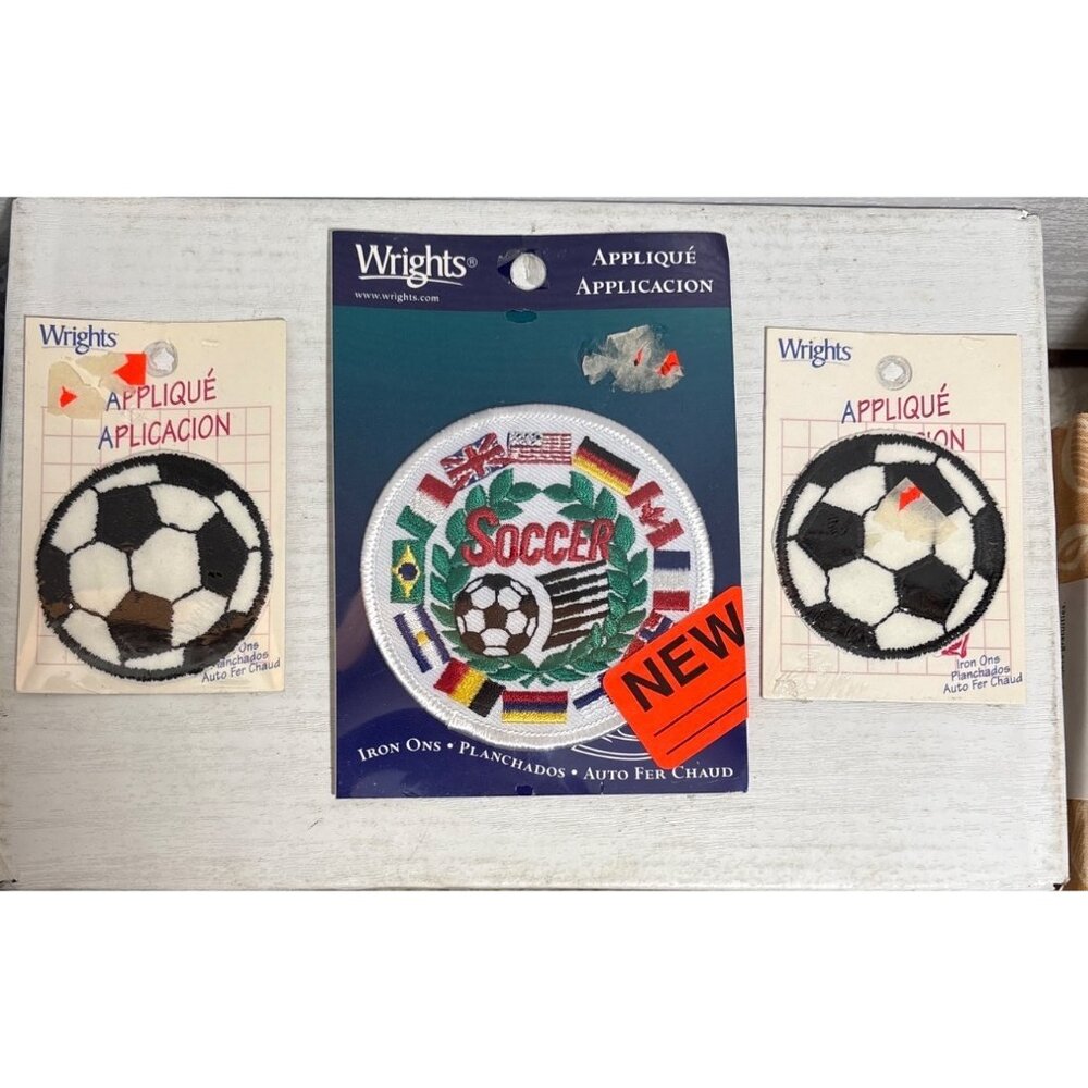 International World Soccer Teams Patch Flags Wrights Soccer Balls Iron Set of 3